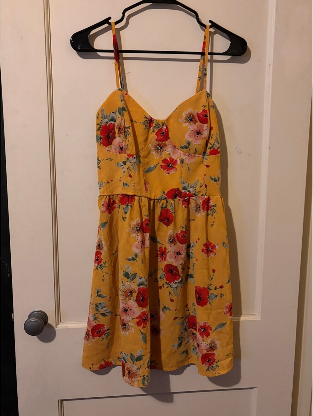 Mind Code Yellow Floral Spaghetti Strap Dress Size L